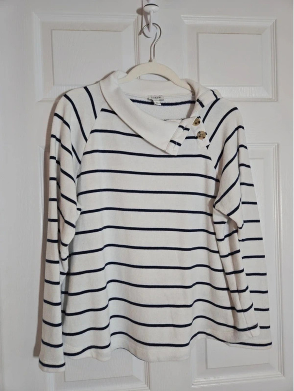 J Crew white and navy terry cloth long sleeve size medium.